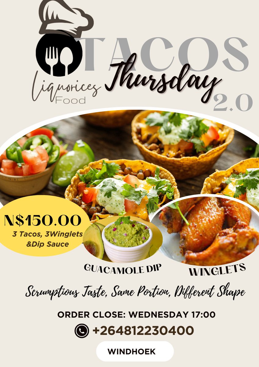 NampaDavid's tweet image. ✨2025 ✨
Ow, Hi There 🤗,

📌I do event catering &amp;amp;bake cakes for all kind events. 

📌On a day2day: 
Grab a slice of cake/cake jar; N$65.00

📌On the side of Savory:
TACOS every THURSDAY; N$150.00

📍Windhoek📍
 +264812230400 

Please help me RT, My customers are on your TL🙏