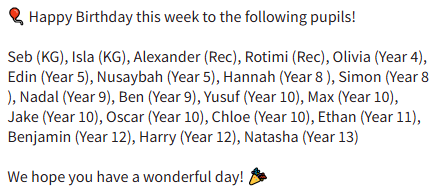 BuryGrammar's tweet image. 🎈 Happy Birthday this week to the following pupils!
We hope you have a wonderful day! 🎉