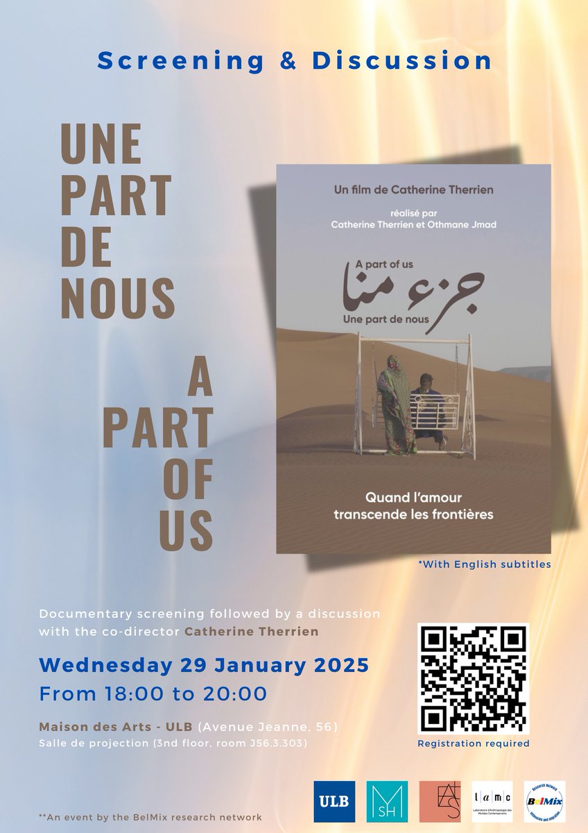 [Screening &amp; discussion]🎥

The BelMix team is pleased to invite you to the screening of the documentary جزء منا (“A Part of Us”).

👉Register here: forms.gle/QnmHayxc469ojM…

👀 Trailer: youtube.com/watch?v=dEnVWl…

🔗More info: msh.ulb.ac.be/fr/agenda/belm…

#Screening #BelMix #EASt
