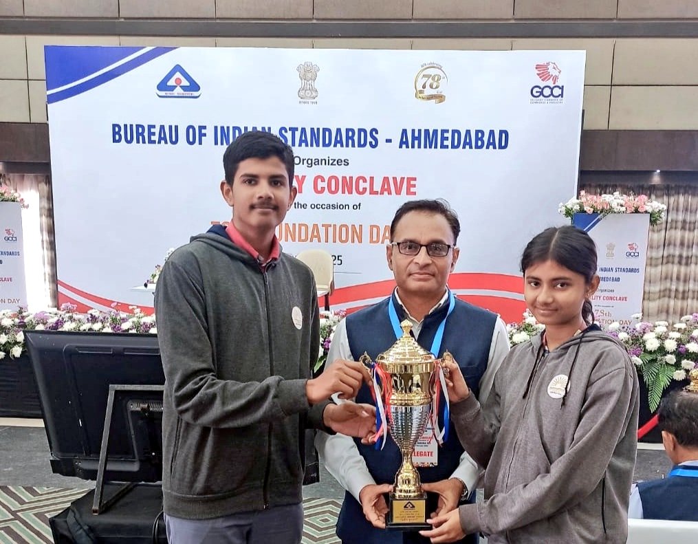 PM SHRI KV SABARMATI (@ksabarmati) on Twitter photo Proud moment
PM SHRI KV Sabarmati got second prize in quiz at <a href="/BIS_manak/">BIS Manak</a> carnival organised by <a href="/BIS_AHBO/">Bureau of Indian Standards_Ahmedabad</a> on 4.1.25.
Today received trophy from hon'ble <a href="/CMOGuj/">CMO Gujarat</a> in Quality Conclave on the occasion of 78th Foundation day of BIS.
<a href="/KVS_HQ/">Kendriya Vidyalaya Sangathan</a> <a href="/AhmedabadRo/">KVS RO AHMEDABAD</a> <a href="/drmadiwr/">DRM Ahmedabad</a> <a href="/cbseindia29/">CBSE HQ</a> <a href="/PIB_India/">PIB India</a> Proud moment
PM SHRI KV Sabarmati got second prize in quiz at <a href="/BIS_manak/">BIS Manak</a> carnival organised by <a href="/BIS_AHBO/">Bureau of Indian Standards_Ahmedabad</a> on 4.1.25.
Today received trophy from hon'ble <a href="/CMOGuj/">CMO Gujarat</a> in Quality Conclave on the occasion of 78th Foundation day of BIS.
<a href="/KVS_HQ/">Kendriya Vidyalaya Sangathan</a> <a href="/AhmedabadRo/">KVS RO AHMEDABAD</a> <a href="/drmadiwr/">DRM Ahmedabad</a> <a href="/cbseindia29/">CBSE HQ</a> <a href="/PIB_India/">PIB India</a>