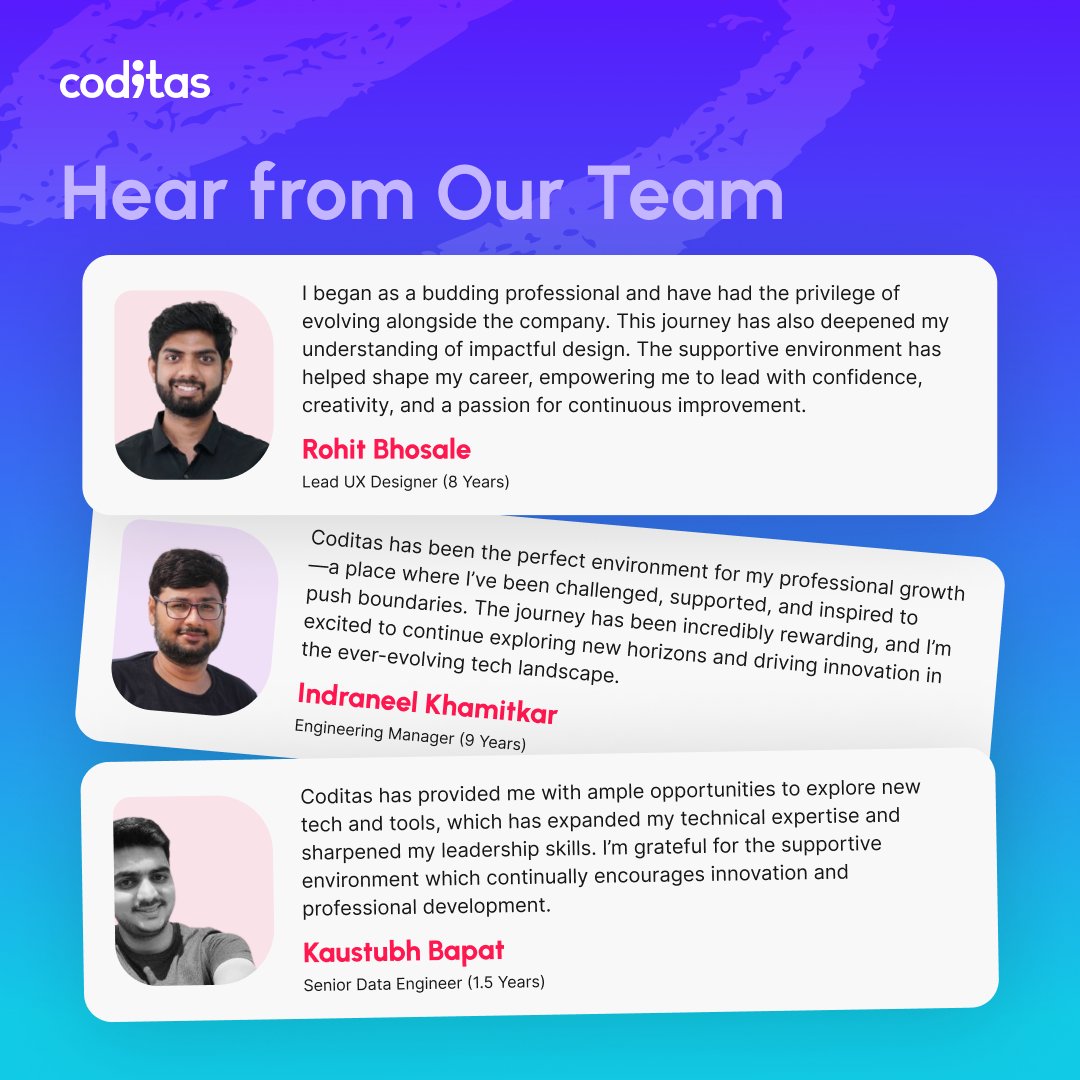 coditasHQ's tweet image. At Coditas, our greatest strength is our people.💙
Hear from our incredible team members as they share their experiences, milestones, and what makes Coditas a place to grow, innovate, and thrive.

#EmployeeTestimonials #TeamCoditas #WorkCulture #InnovationAndGrowth #lifeatcoditas