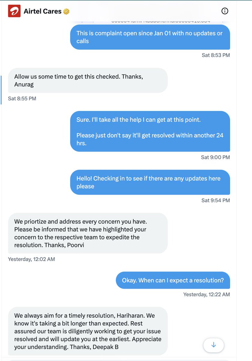 varunnatraaj's tweet photo. @airtelindia @Airtel_Presence Sick and tired of your false statements and empty promises.  For a simple case of the internet not working, I've been following up for 5 days now via 121 &amp; Twitter with no resolution till now

Used to be a happy customer but not anymore

Thread 👇 https://t.co/EF8L3AuRiM