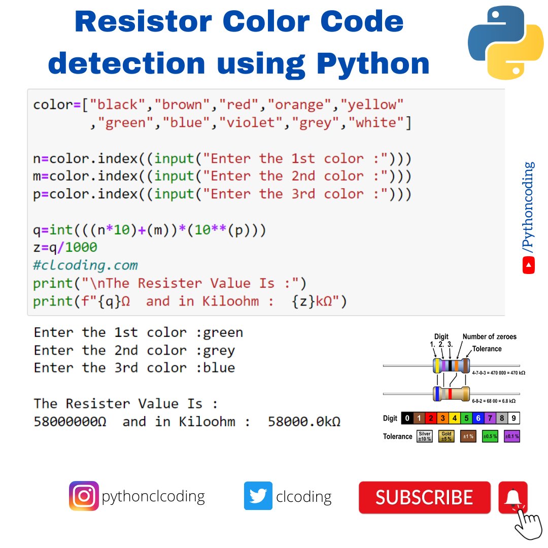 clcoding's tweet image. Resistor Color Code detection using Python