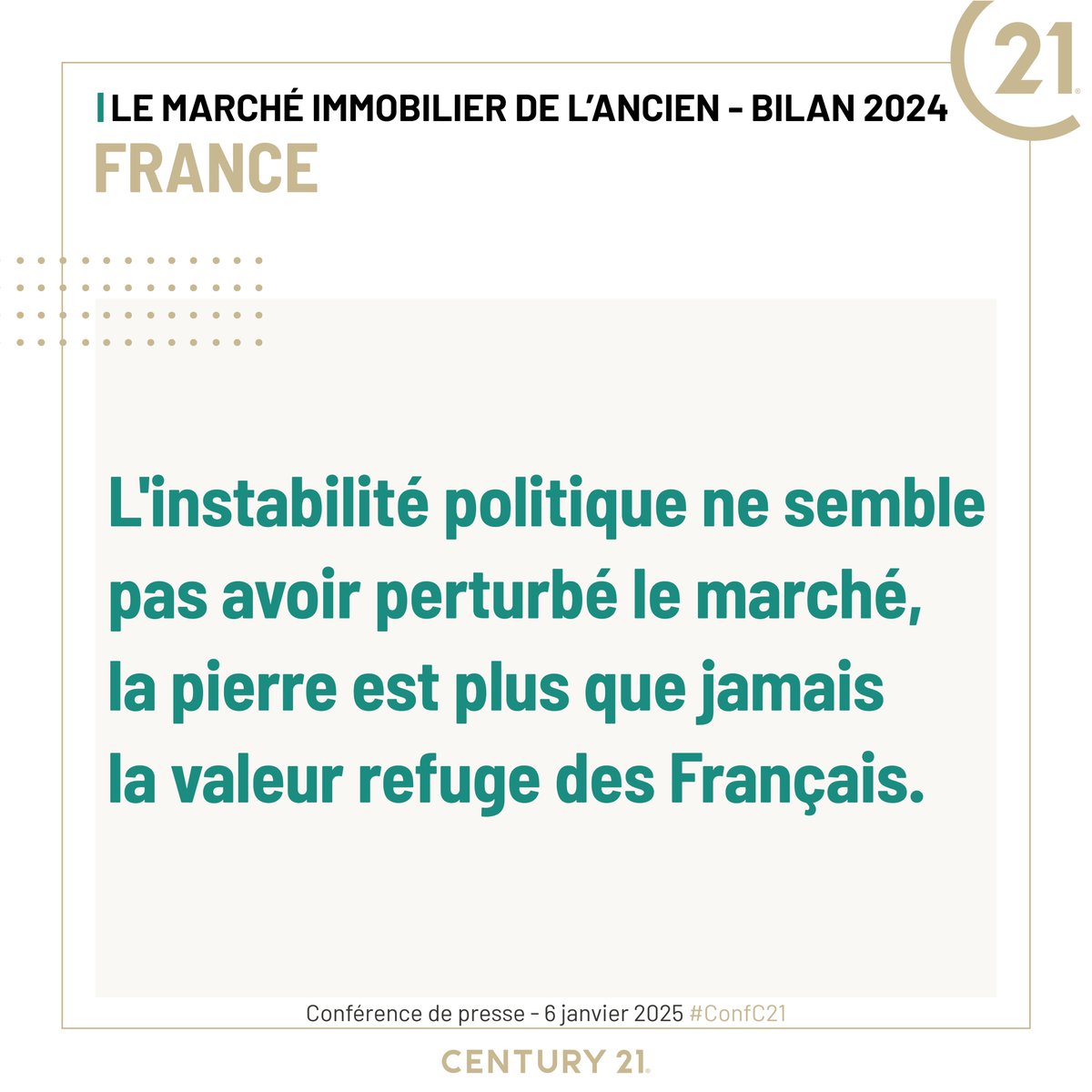 #immobilier ancien : l'instabilité politique ne semble pas avoir perturbé le marché, la pierre est plus que jamais la valeur refuge des Français.
#ConfC21 conf.century21.fr