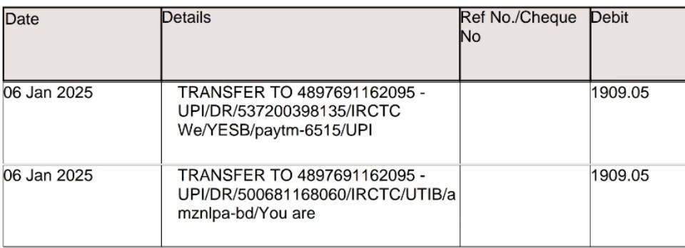 just_gprc's tweet photo. @RailwaySeva @IRCTCofficial 
I have booked a tatkal ticket today. When the transaction was done, I displayed that payment page again. So, hoping that I'll get a ticket, I have paid again. Now,I got the refund for only 1 transaction. 
Please direct me to the concerned department. https://t.co/C4RWdopTVC
