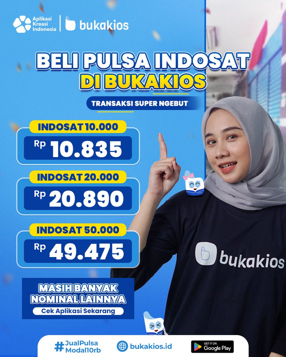 bukakiosnet's tweet image. Lagi cari pulsa Indosat Murah? 🤩
Di Bukakios Aja! Tersedia banyak Pilihan Nominal, Transaksi Super ngebut nggak pakai ribet! 
Yuk, langsung cek di Bukakios Sekarang!

#PulsaIndosat #Indosat #PulsaMurah #TopupPulsa #SemuaBisaBukakios #JualPulsaModal10Ribu #Bukakios