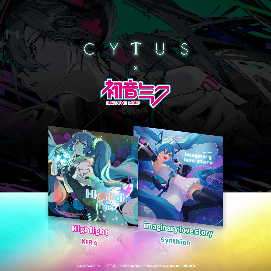 CytusRayark's tweet photo. Cytus II x 初音ミク
再コラボまもなく開始！

新曲予告 第一弾：

➤ Highlight / KIRA
➤ imaginary love story / Synthion

v5.2 update coming soon...

※All songs featuring #HatsuneMiku 

#初音ミク #HatsuneMiku #Cytus #C2 https://t.co/a0oNmnb4pU