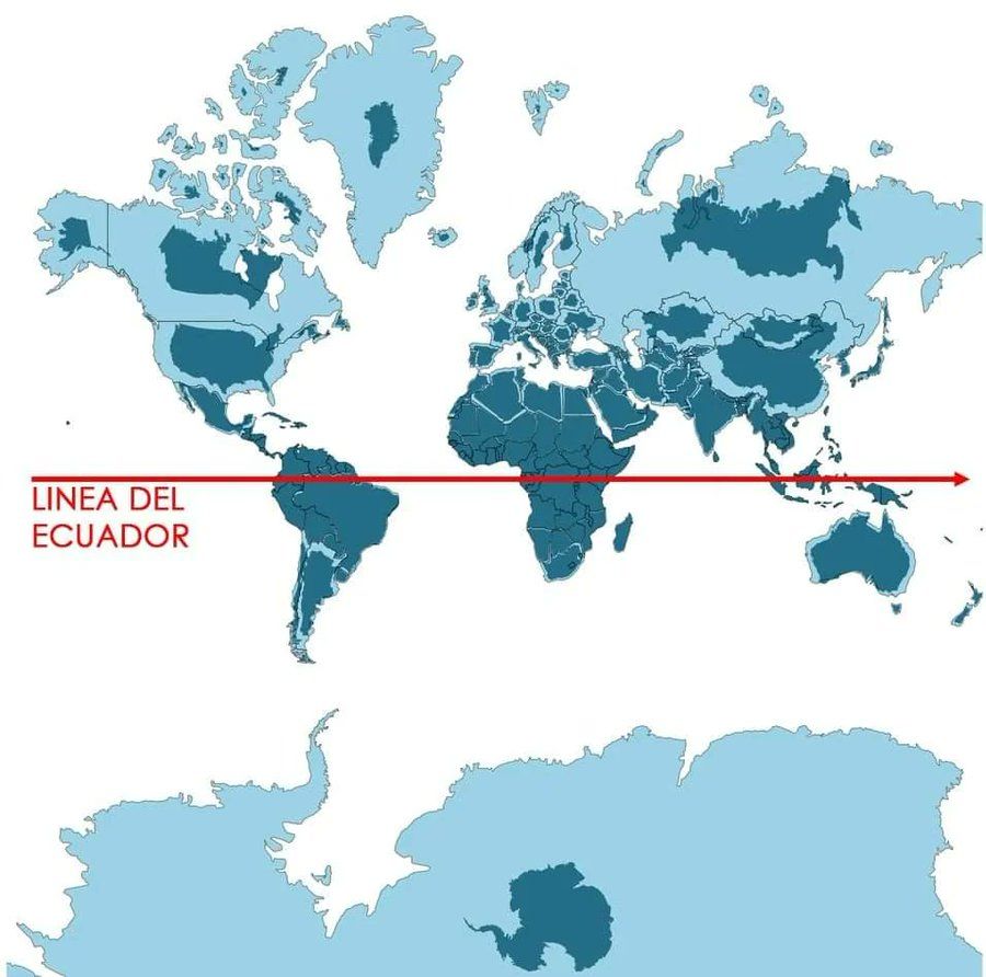 11. A map showing the light blue as we know it, and the dark blue as the real size of each country.