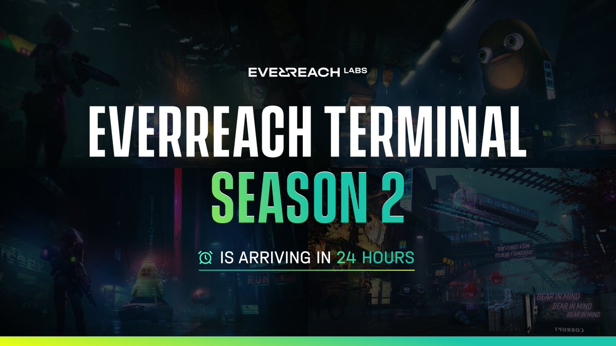 EverreachLabs's tweet image. Season 1 of the Everreach Terminal is officially ending today! ⌛️

The wait is almost over . . . 

Season 2 kicks off TOMORROW with a massive 13,000,000 $EVER on the line. 

Are you ready to enter the Terminal? 😈