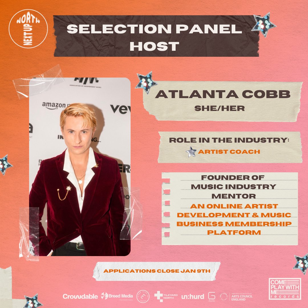 Introducing the 'Next Up North' Selection Panel Host

Atlanta Cobb (She/Her) A.K.A 'Music Industry Mentor'

This is your chance to get your music heard by one of the Industry's leading artist mentors!

Apply: cpwmrecords.com

Tickets To The Panel: eventbrite.co.uk/e/i-know-a-pla…