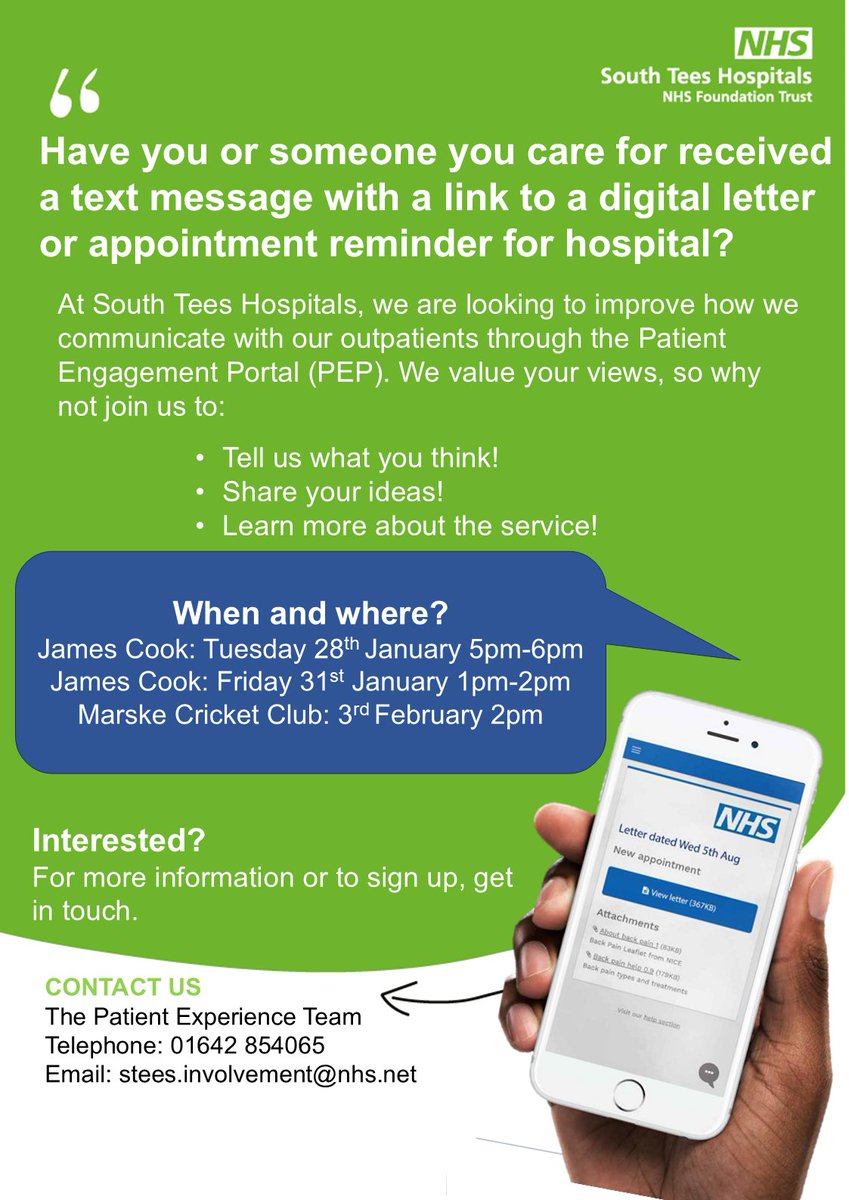 We would love our patients, public and staff to get involved.