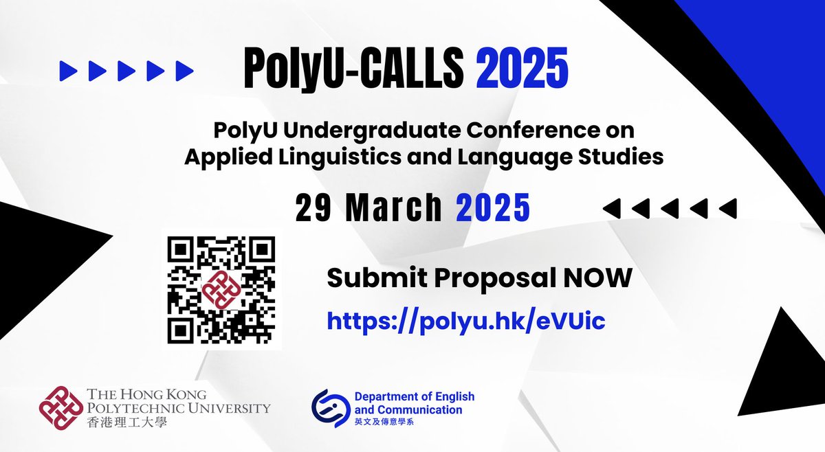 HKPolyUENGL's tweet photo. Our 3rd #PolyU Undergraduate Conference on Applied #Linguistics and #Language Studies will be held on 29 Mar 2025! We welcome UG students in HK &amp; across the globe to submit proposals📝&amp; participate! More info👉https://t.co/eYtQlvV80y #PolyUCALLS @OpenAppLing https://t.co/ZGgu8SUbWO