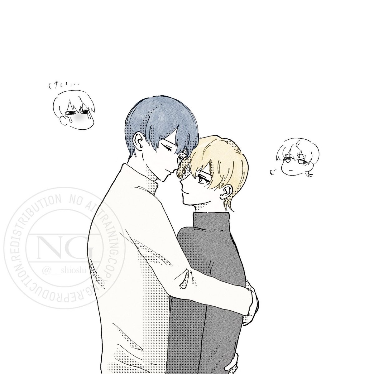 はるか、ちしょを抱きしめての図(はるけい)