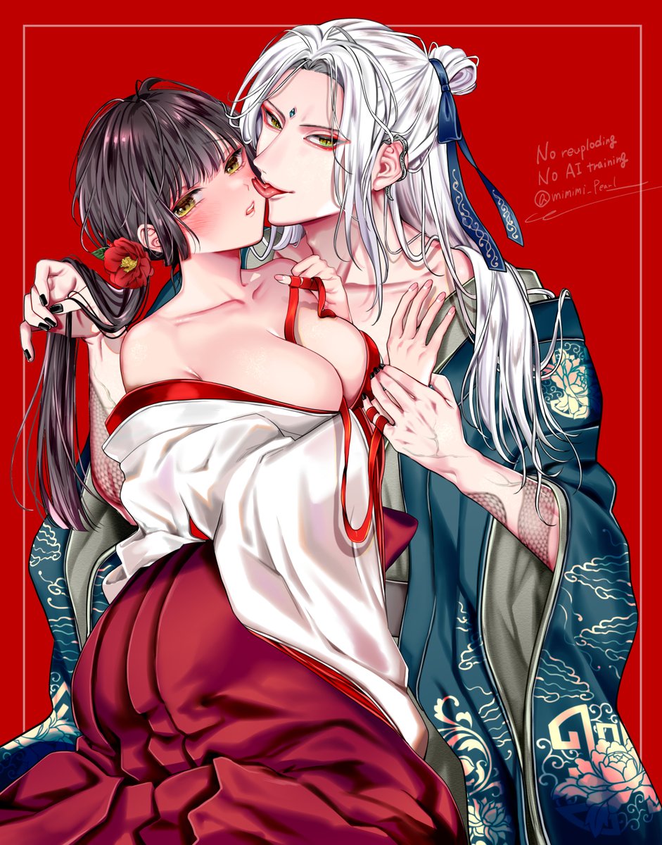 【お仕事】極上ハニラブ2025年1月号の表紙イラストを担当しました!蛇神様と巫女のヒロインという設定をいただいて描きました! 