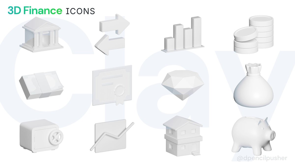 dpencilpusher's tweet photo. I made a set of 3D icons of finance objects. 
I designed them such that each one has a unique silhouette. Comes in full color and clay (grayscale). 
Can be used for graphic, web, fintech app designs.
Do check it out 👇 https://t.co/kN9V50cb7v