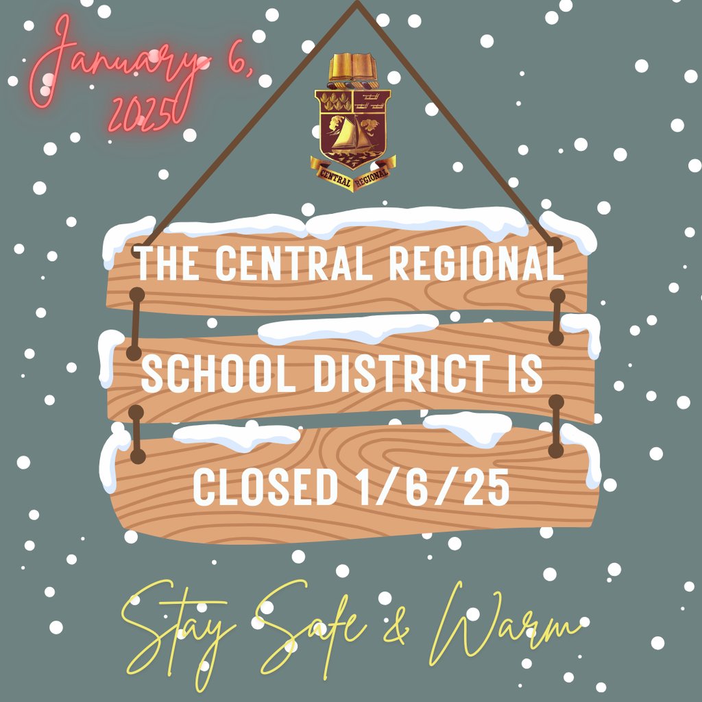 we_r_crhs's tweet image. In an abundance of caution due to the timing of the impending winter storm and for the safety of our students and Staffulty, the Central Regional School District will be closed on Monday, January 6, 2025. Please stay tuned for any further updates, and be safe.