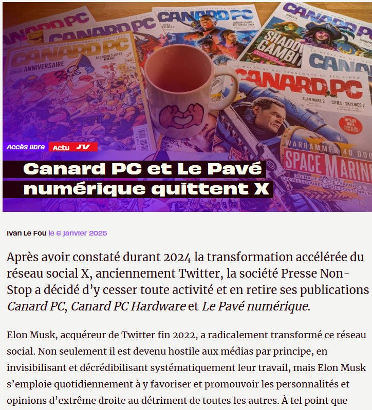 PaveNumerique's tweet image. Bonjour, ceci est notre dernier message.
Le Pavé numérique a quitté X. Nous ne publierons plus ici.
Retrouvez nous sur Bluesky (@lepavenumerique.com) ou Mastodon @LePaveNumerique@mastodon.social