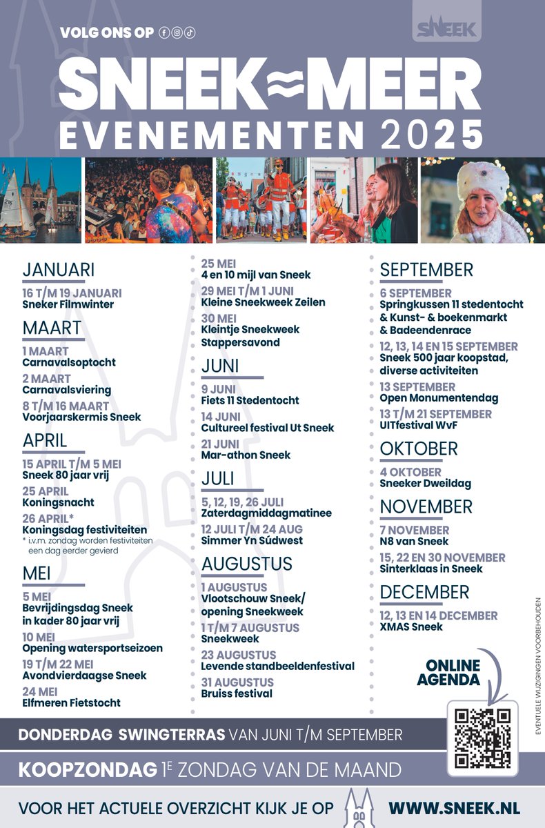 De evenementenkalender van Sneek voor 2025! Voor in je nieuwe agenda! 
sneek.nl/evenementenkal…

#evenementen2025 #evenementensneek #sneekweek2025