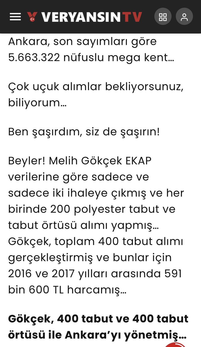 06melihgokcek's tweet photo. GÖKÇEK 400 TABUTLA
HİZMET VERİRKEN,
YAVAŞ 5 YILDA 45.050 TABUT YAPTIRDI…

SON TABUT ALIMI  24/4/2024’DE 21.750 ADET.
TESLİM SÜRESİ 45 GÜN.
GÜNDE ORTALAMA 500 TABUT TESLİM EDİLECEK…

İHALEYİ ALAN FİRMA 
“Koçbey dağıtım temizlik ve kimyasal ürünler Limited şirketi”… DİKKATİNİZİ ÇEKERİM TEMİZLİK ŞİRKETİ  TABUT YAPIYOR, HEM DE GÜNDE 500 TABUT İMAL EDİYOR.

MANSUR TABUTLAR NERDE? GÜNDE 500 TABUT NERDE İMAL EDİLDİ?

8 NİSAN 2021’DE VERYANSIN TV’DE
GÖKÇEK DÖNEMİ TABUT
SAYISINI VERMİŞ🔻

GÖKÇEK 400 TABUTLA HİZMET VERİRKEN SADECE 2024’DE 21.750 TABUT..
MANSUR TABUTLARIN DEPODAN FOTOĞRAFINI AT.BEKLİYORUZ…

ÖLÜLER ÜZERİNDEN BELEDİYENİN SOYULMASINI KABUL ETMİYORUZ…