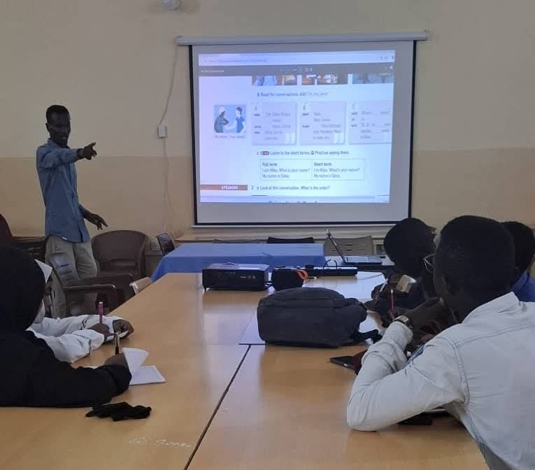 The first group of new comers in Port Sudan started the introductory course into English language. The study of level A1 should takes them three months. Mr. Mohamed Esalmeldin leads them in this journey using the Cambridge materials provided by the Global English Language program