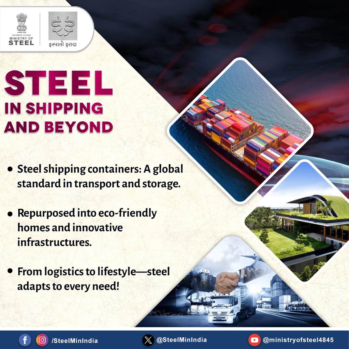 SteelMinIndia's tweet image. From carrying cargo to creating communities, steel shipping containers redefine versatility! 🌍🏠🏟️Whether transformed into safe homes or massive stadiums, #steel’s adaptability &amp;amp; strength make it the ultimate game-changer.

#SteelUnlocked #InnovationInDesign #SustainableLiving