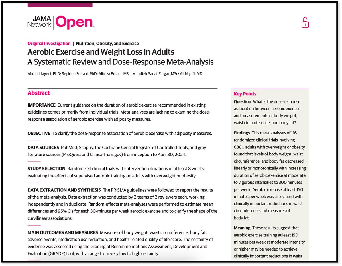 NBTiller's tweet photo. Analysis of 116 RCTs shows the duration of weekly exercise is linearly associated with body weight &amp; body fat up to ~300 min (5 hours) of exercise per week.

➡️https://t.co/opOlKNkJ2y #exercise #health #weightloss https://t.co/ySpS1sGDDl