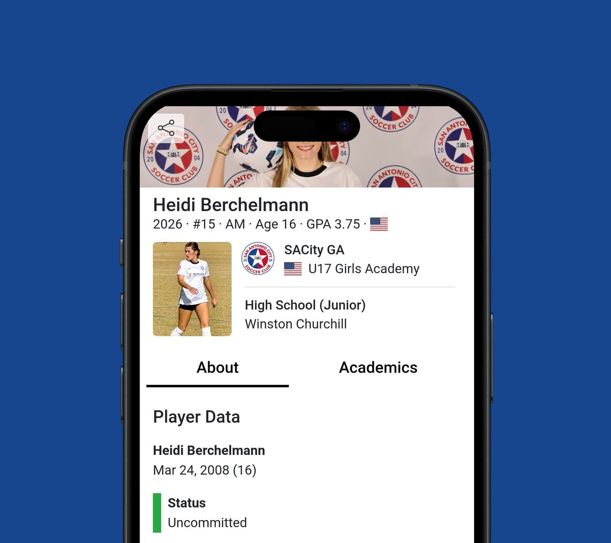 Internespo - College Soccer (@internespo) on Twitter photo 💥 Spotlight: <a href="/HBerchelmann/">Heidi Berchelmann</a>
⚽️ 2026 · Attacking Midfielder
🏟️ <a href="/sacitysc/">San Antonio City Soccer Club</a>
📍 San Antonio, TX
Player Profile: internespo.com/profile/heidi-…
#YouthSoccer #ECNL #ECNLGirls #GA #CollegeSoccer #Recruiting 💥 Spotlight: <a href="/HBerchelmann/">Heidi Berchelmann</a>
⚽️ 2026 · Attacking Midfielder
🏟️ <a href="/sacitysc/">San Antonio City Soccer Club</a>
📍 San Antonio, TX
Player Profile: internespo.com/profile/heidi-…
#YouthSoccer #ECNL #ECNLGirls #GA #CollegeSoccer #Recruiting