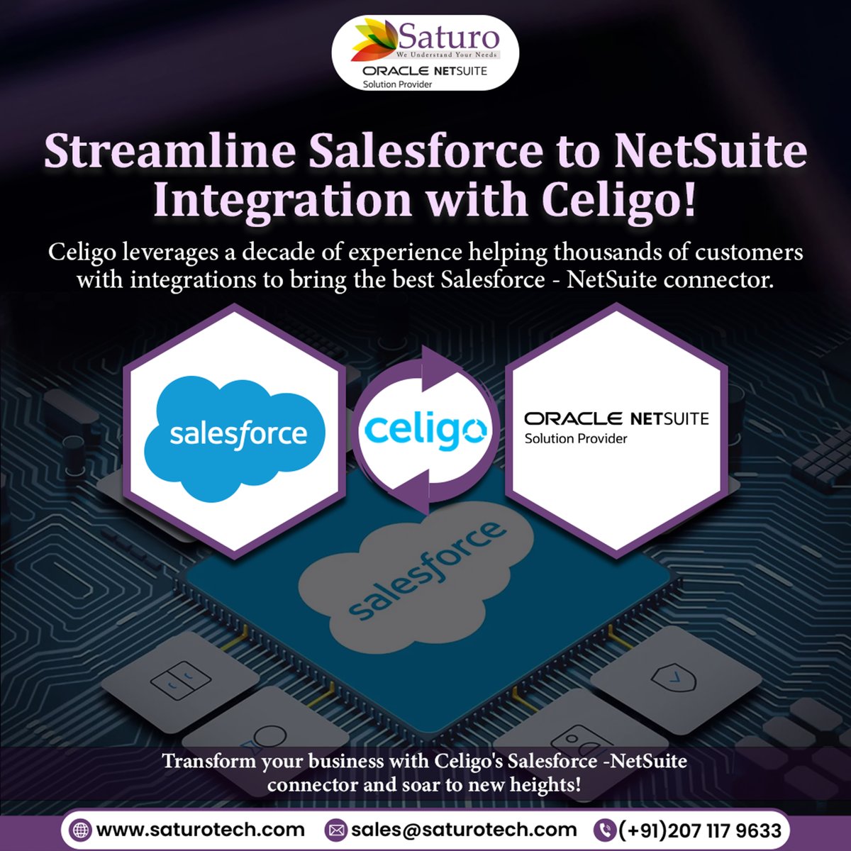 saturotech's tweet image. Effortless Integration, Endless Possibilities!
Streamline your Salesforce to NetSuite integration with Celigo and watch your workflows transform.
#SalesforceIntegration #NetSuiteIntegration #Celigo #BusinessEfficiency #SeamlessIntegration #TechSolutions #Saturo #NetSuite