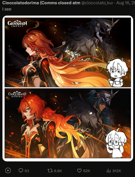 This was my popular fanart post related to Natlan lmao
And this was before Capitano was confirmed to be from Khaenriah 😂😭

 (not a ship post btw, my base form is a non-shipper artist haha) 