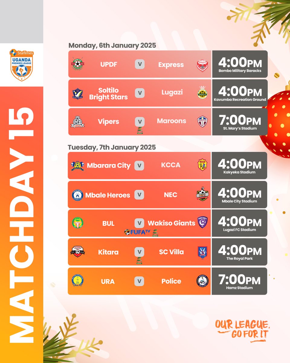 UPL's tweet photo. Matchday 15 starts today

#UPDEXP | #SBSLUG | #VIPMAR

#StarTimesUPL https://t.co/aGPWsBkqmn