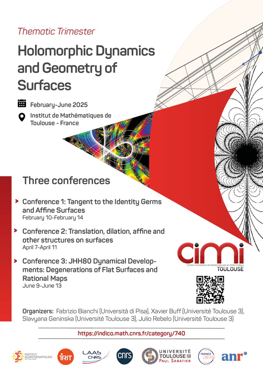 Conference "Tangent to the Identity Germs and Affine Surfaces" will take place on February 10 to 14, 2025.

📎 More information: cimi.univ-toulouse.fr/en/all-news/c8…

indico.math.cnrs.fr/event/12316/