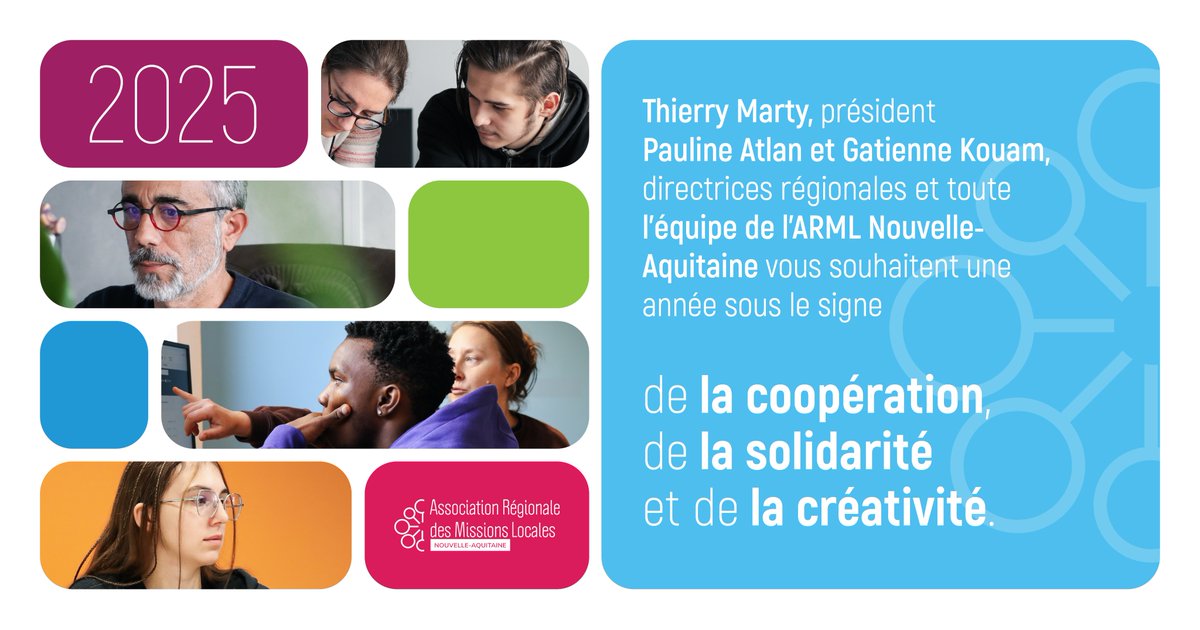 Le Président Thierry Marty,  le conseil d'administration ainsi que toute l'équipe salariée de l'ARML  Nouvelle-Aquitaine vous souhaitent une excellente année 2025 ! ✨

#MissionsLocales #meilleursvoeux