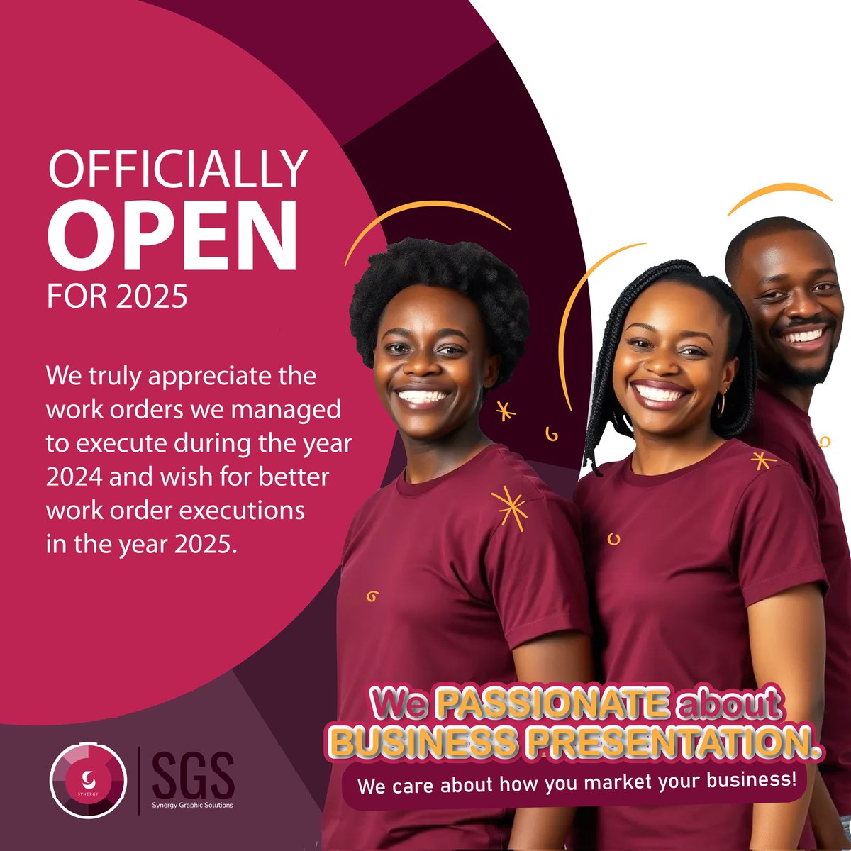 OrgSynergy's tweet image. Officially open for 2025. We appreciate the work orders executed during the year 2024 and wish we deliver even better work during the year 2025.

We promise to forever deliver on work orders we receive.

Wishing all businesses a prosperous 2025.

#2025 #Marketing #Design #Synergy
