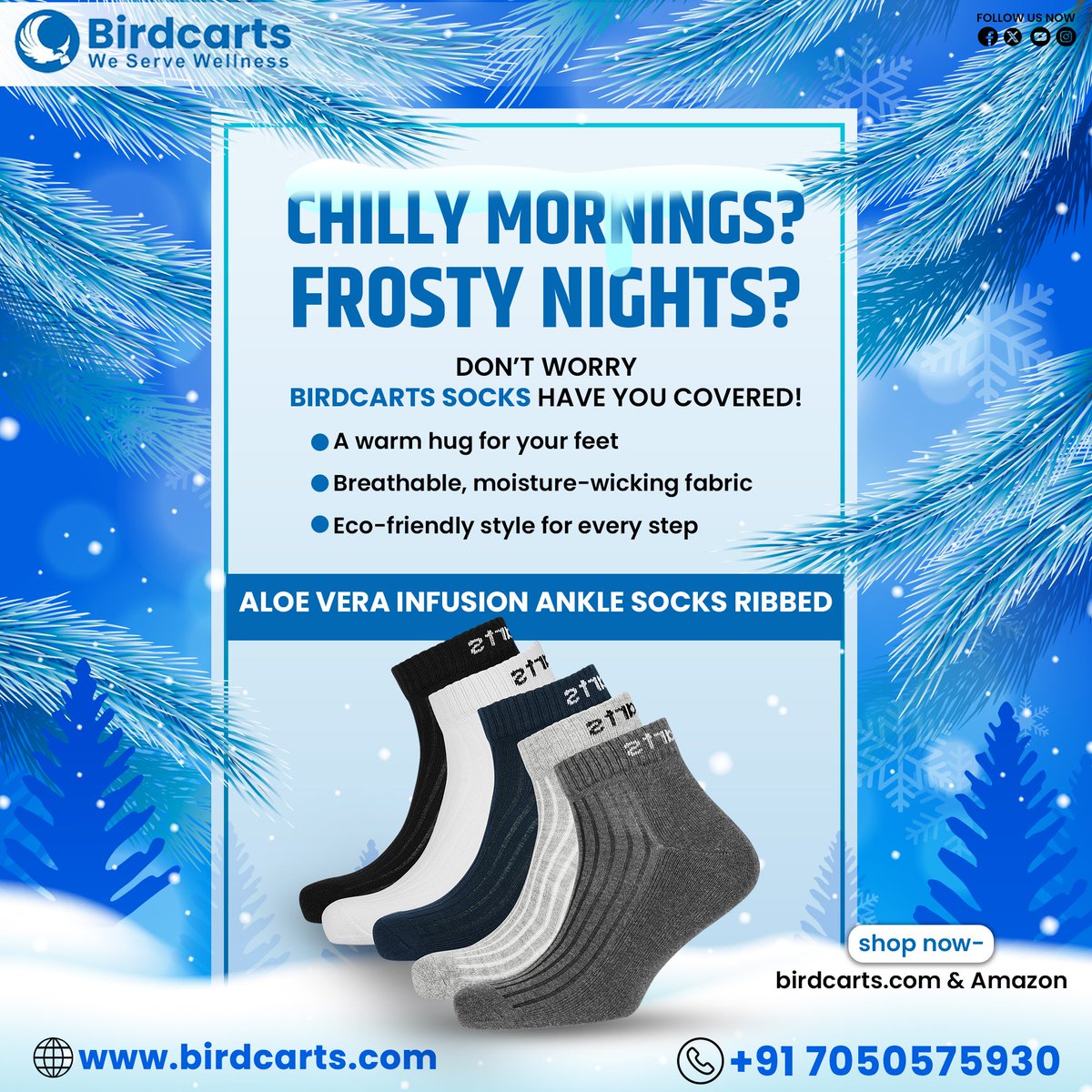 Hareram23478844's tweet photo. Keep your feet cozy and stylish this winter with #Birdcarts Aloe Vera Infused Ankle Socks! 🧦❄️ Perfect for chilly mornings and frosty nights.
Shop now: https://t.co/xtBCQz0j2M or Amazon
#WinterEssentials #StayWarm #EcoFriendlyFashion #ComfortStyle #AnkleSocks https://t.co/9mYLulINsG