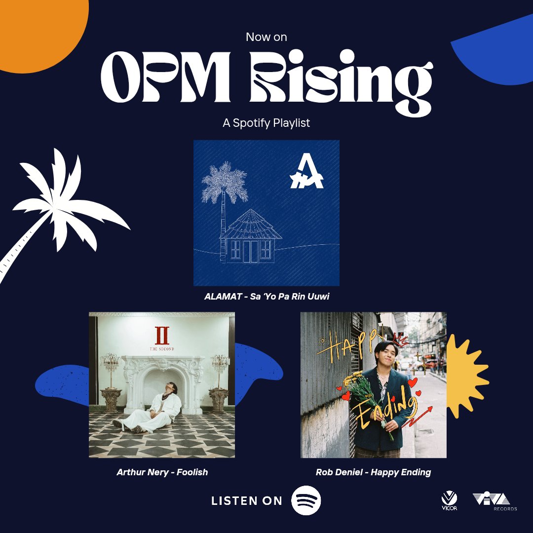 viva_records's tweet photo. Lahat ng umaangat sa mundo ng OPM, listen to our Viva Vicor artists on the OPM Rising playlist!

#vivarecords #vicormusic #alamat #arthurnery #robdeniel #cupofjoe #rhodessa #johnroa #sarahgeronimo #earlagustin #daph #joemalauriano https://t.co/Zs2B8bV1oW