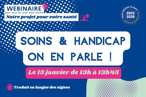 #WEBINAIRE💻 L'#ARSPaca organise son 1er webinaire externe sur l'accès aux soins des personnes en situation de handicap.
📅 15 janvier 2025 à 13h
🔗 Lien d'inscription à venir.
Ne manquez pas cette occasion d'échanger avec les experts ! #handicap #santé #accessibilité