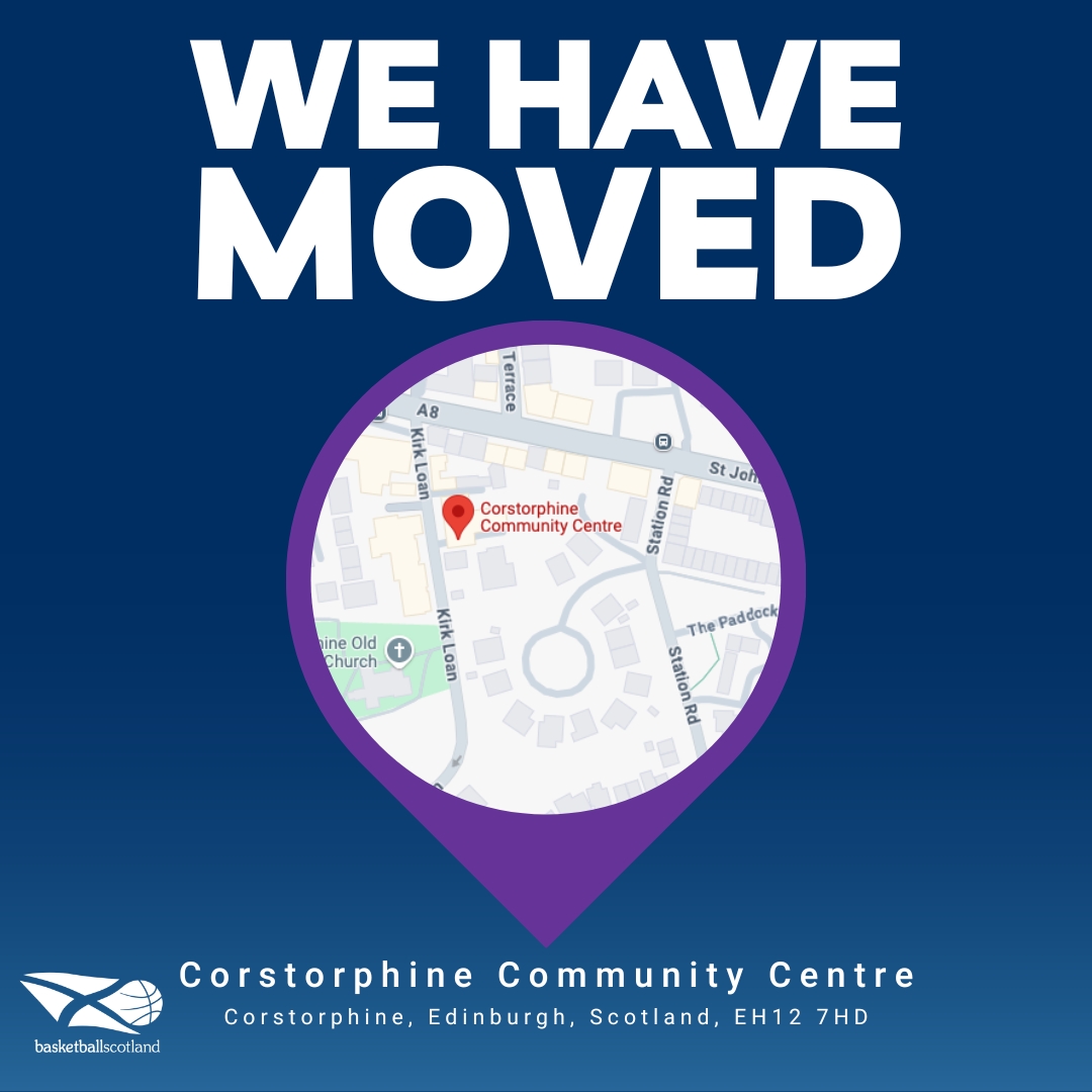 📢 Due to the closure of Caledonia House by sportscotland, we have relocated our head office to:

Corstorphine Community Centre
5 Kirk Loan, Corstorphine, Edinburgh, EH12 7HD

We look forward to continuing to build and support Scotland’s basketball community from our new space.