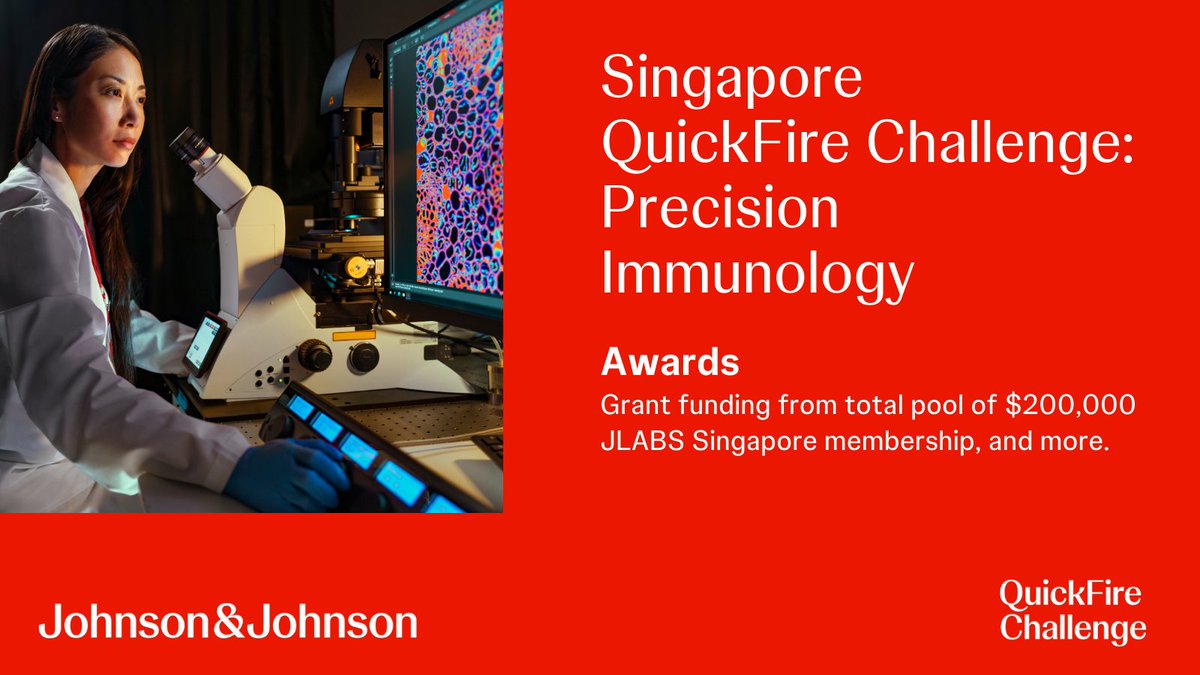 JLABS's tweet image. Calling all #innovators – remember to apply for the Singapore #QuickFireChallenge: Precision Immunology for a chance to earn grant funding from a total pool of $200K, JLABS Singapore membership and mentorship from J&amp;amp;J experts. Apply now: jji.jnj/SingaporeQFC24