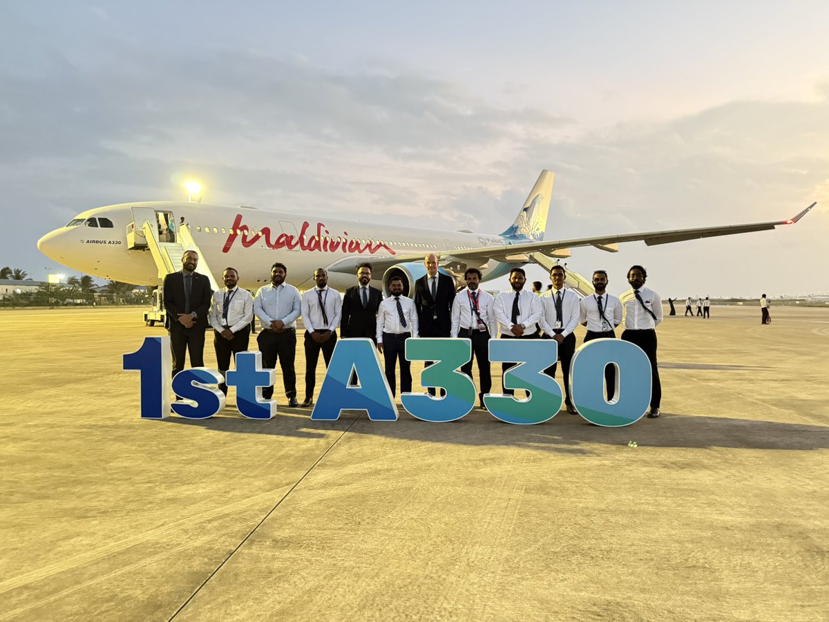 HShamAdam's tweet photo. A landmark moment for the Maldives aviation industry. Under President Dr. @MMuizzu’s leadership, @MaldivianAero has launched operations of the nation’s first wide-body A330-200 aircraft. This milestone boosts trade, tourism, and cargo transport with direct China flights and 10-tonne cargo capacity, opening new economic opportunities and jobs while elevating Maldivian aviation to new heights.