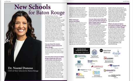 NewSchoolsBR's tweet photo. CEO Dr. Noemi Donoso is featured in the January Education Issue of Baton Rouge Parents (pages 54-55)! The interview shares her vision for working with community and educational leaders to ensure all students have access to an excellent education. https://t.co/G2dWtc2uAw https://t.co/iHFEXDeOlI