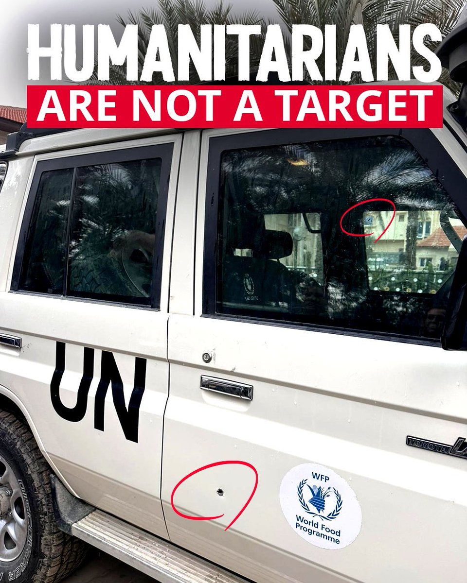 Cindy McCain (@wfpchief) on Twitter photo ABSOLUTELY UNACCEPTABLE: A <a href="/WFP/">World Food Programme</a> convoy, clearly marked & carrying 8 team members, was shot at by Israeli forces near Wadi Gaza despite prior clearances. Humanitarians are #NotATarget!
We MUST have safe, secure access to continue delivering life-saving aid. ABSOLUTELY UNACCEPTABLE: A <a href="/WFP/">World Food Programme</a> convoy, clearly marked & carrying 8 team members, was shot at by Israeli forces near Wadi Gaza despite prior clearances. Humanitarians are #NotATarget!
We MUST have safe, secure access to continue delivering life-saving aid.