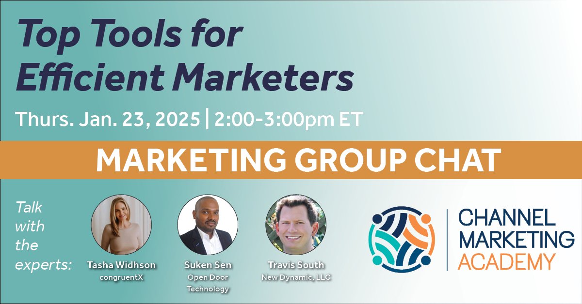 Whether you're a seasoned marketing pro or just starting out, join us later this month for insights on tools that will help you streamline your #marketing efforts!
Register now: bit.ly/3ywNe29 

#channelmktgacademy #B2BMarketing #marketingtips #MarketingStrategy