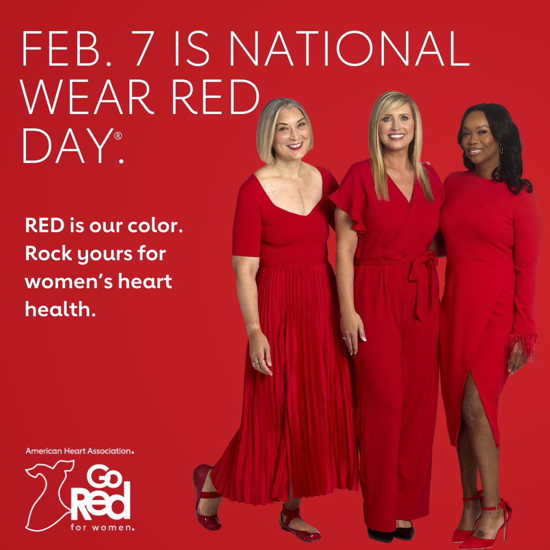 Get #red-y! ❤️️ 

National #WearRedDay® is Friday, Feb. 7. Rock your red as we raise awareness about cardiovascular disease, the No. 1 killer of women, and save the lives of women we love. 

#WearRedAndGive