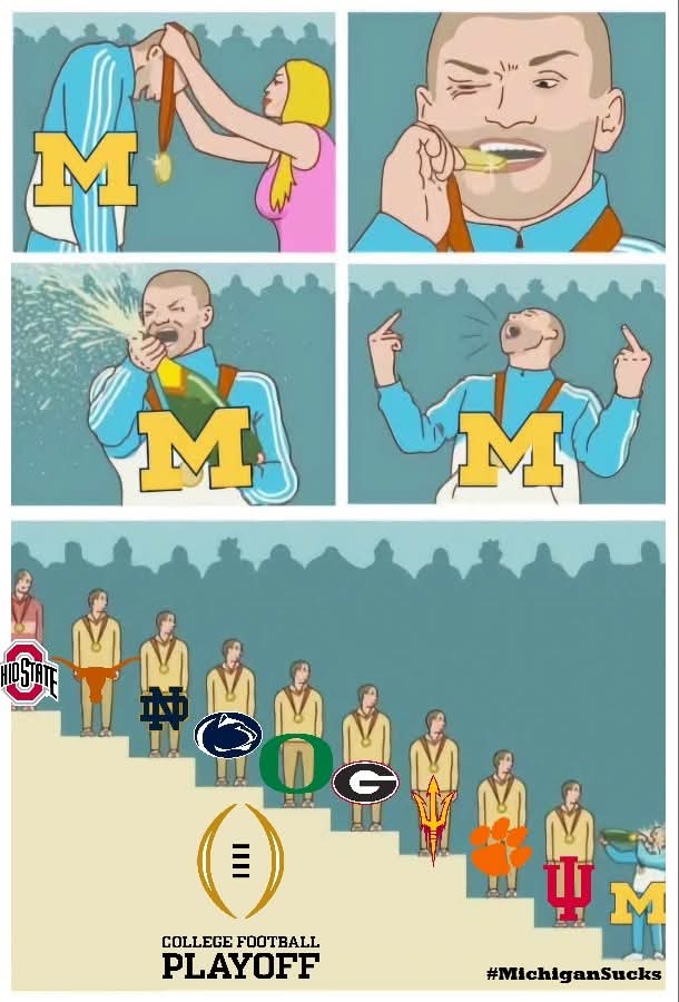 MichiganSucks8's tweet photo. Michigan Fans right now celebrating mediocrity 🎉🏅 #mediocre #celebration #PopTheCork #HangTheBanner #CollegeFootball #CFP #collegefootballplayoff #bowlseason #bowlgames #reliaquestbowl #MichiganFan #MichiganCulture #MichiganSucks https://t.co/YujHGnd90e