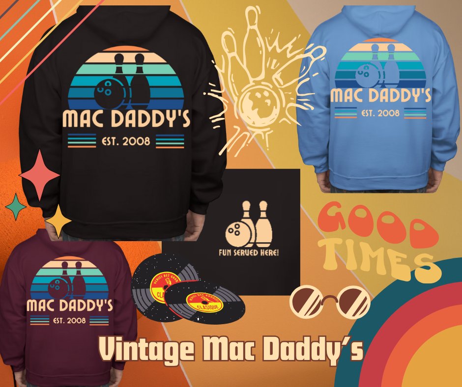 MacDaddys1's tweet photo. Mac Daddy's needs YOUR help! We want to release more merch! Each design would come in the shown colors, adult/youth sizes, and will have a hoodie/T-shirt!

🎳 - Vintage Mac Daddy's
👾 - Neon Tokyo Arcade
🧸 - Cutesy Claw Machine

COMMENT your fave(s)!!! https://t.co/rPKGOqwtjc