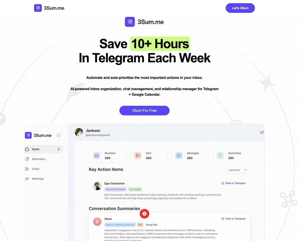 3RM - AI CRM for Telegram, Google Calendar, and X tweet media