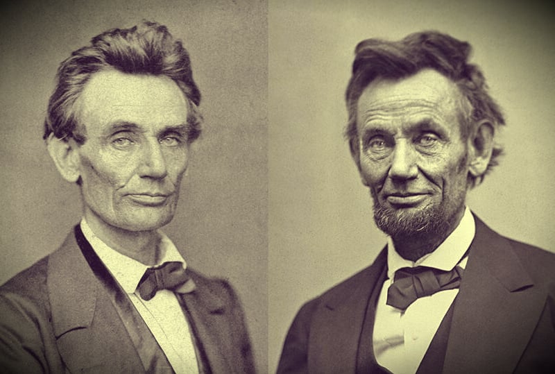 Pictures of Abe Lincoln before and after 4 years of Biden/Harris...