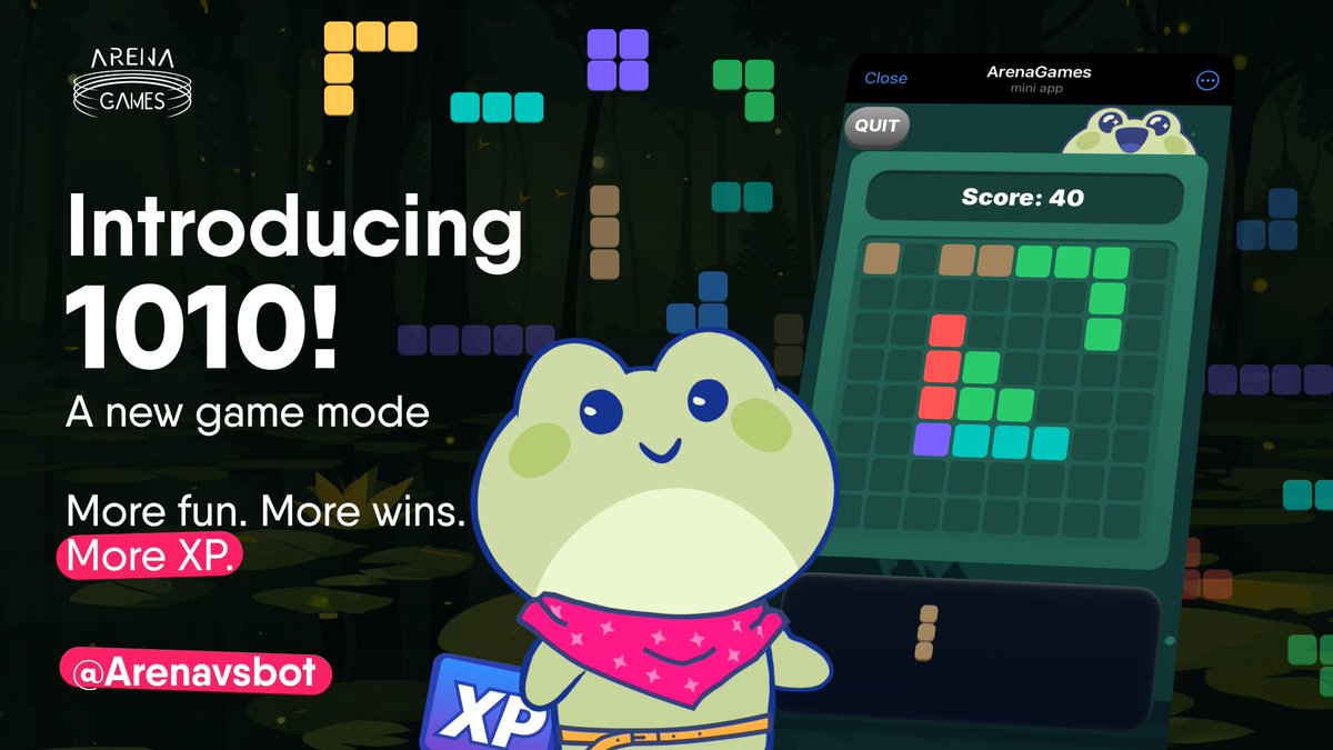 1010 is here!👾🔥

Try the new game mode in our Telegram mini-app. More fun, more XP &amp; more ways to climb the leaderboard!🏆

Continue stacking your XP now with 1010! in Frog Jump Game💰

LvL 5 Gem opens soon...🔜 https://t.co/tTBWjqoWrQ