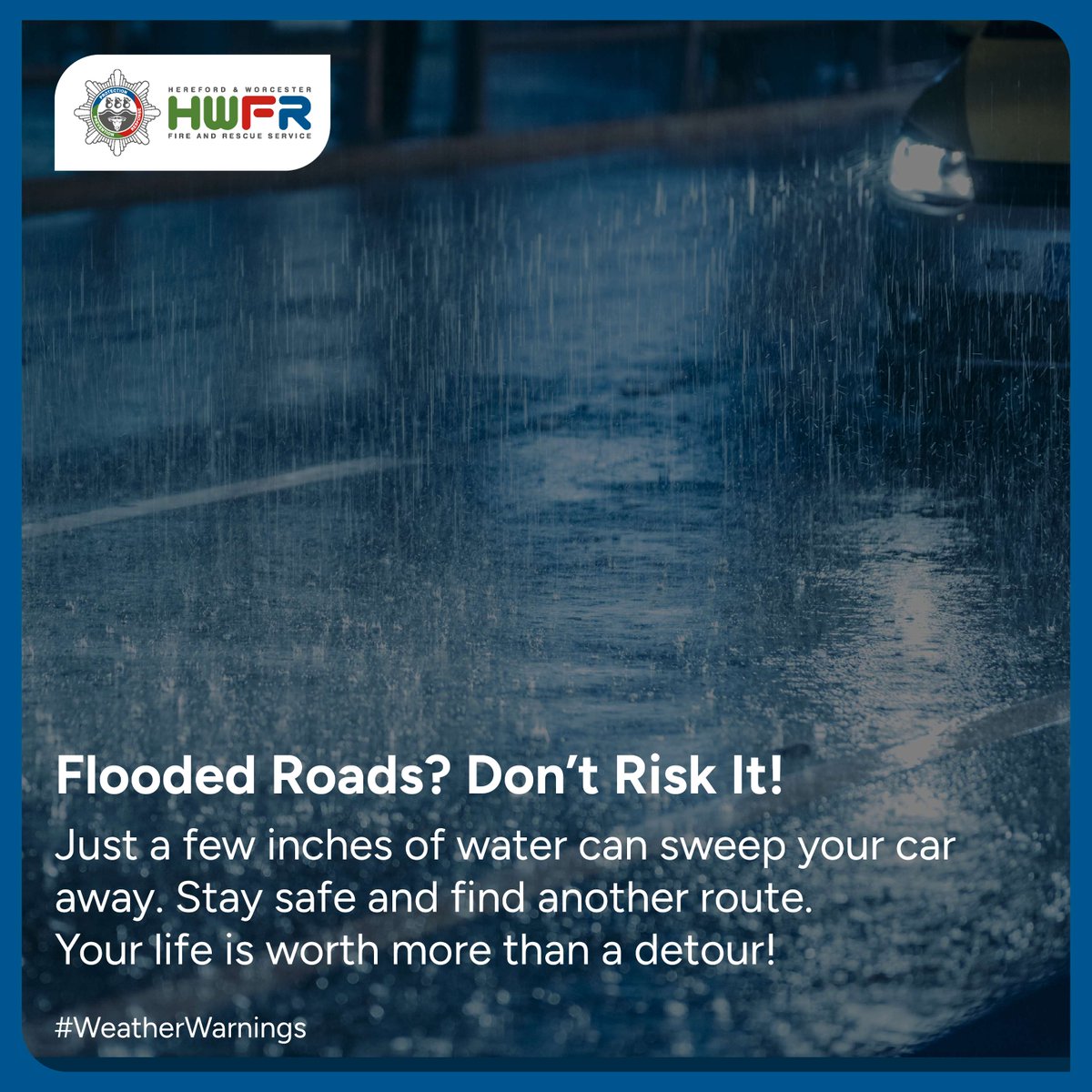 🚨 Weather Alert: Stay Safe on the Roads 🚨 With the recent weather, we urge you to take extra caution while driving. Never attempt to drive through floodwater—just a few inches can be dangerous!
#Flooding  #StaySafe #Worcestershire #Herefordshire