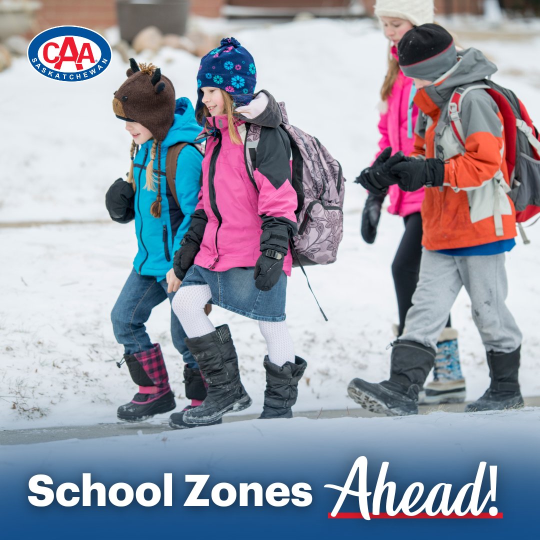 CAASaskatchewan's tweet photo. Students are back at school and busy routines... Motorists please watch for children crossing streets and obey the posted speed limits in school zones, parks, and playgrounds. ❄️🚘 Learn more at https://t.co/eUpFUOX01O. https://t.co/23I5vAi6Mv